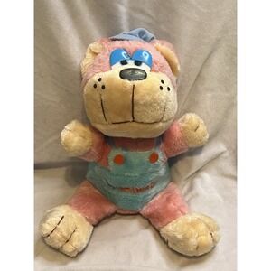 Vintage 1985 Original Kranimals Plush Pink Teal Bear Kmart Collectable RARE